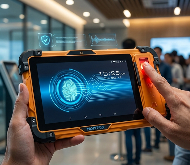 Compact biometric verification terminal for identity authentication.